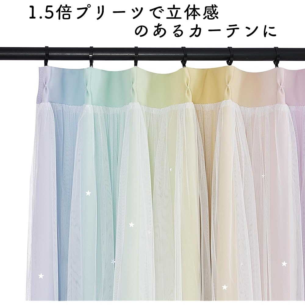 PONY DANCE Princess Thread Blackout Curtains, Openwork Star Pattern, Pink & Purple, Cute, Sparkly, Soft Curtains, Gradient, Includes Lace Curtains, Children's Room, Energy Saving, Blindfold, Soundproof, Set of 2, 100x135cm