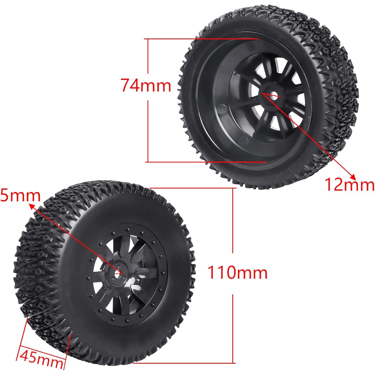 1/10 Short Course Truck Tires and Wheel Tyres Traxxas HSP for Tamiya HPI Kyosho Losi Redcat Racing RC Model Cars Set of 4 (Style B)