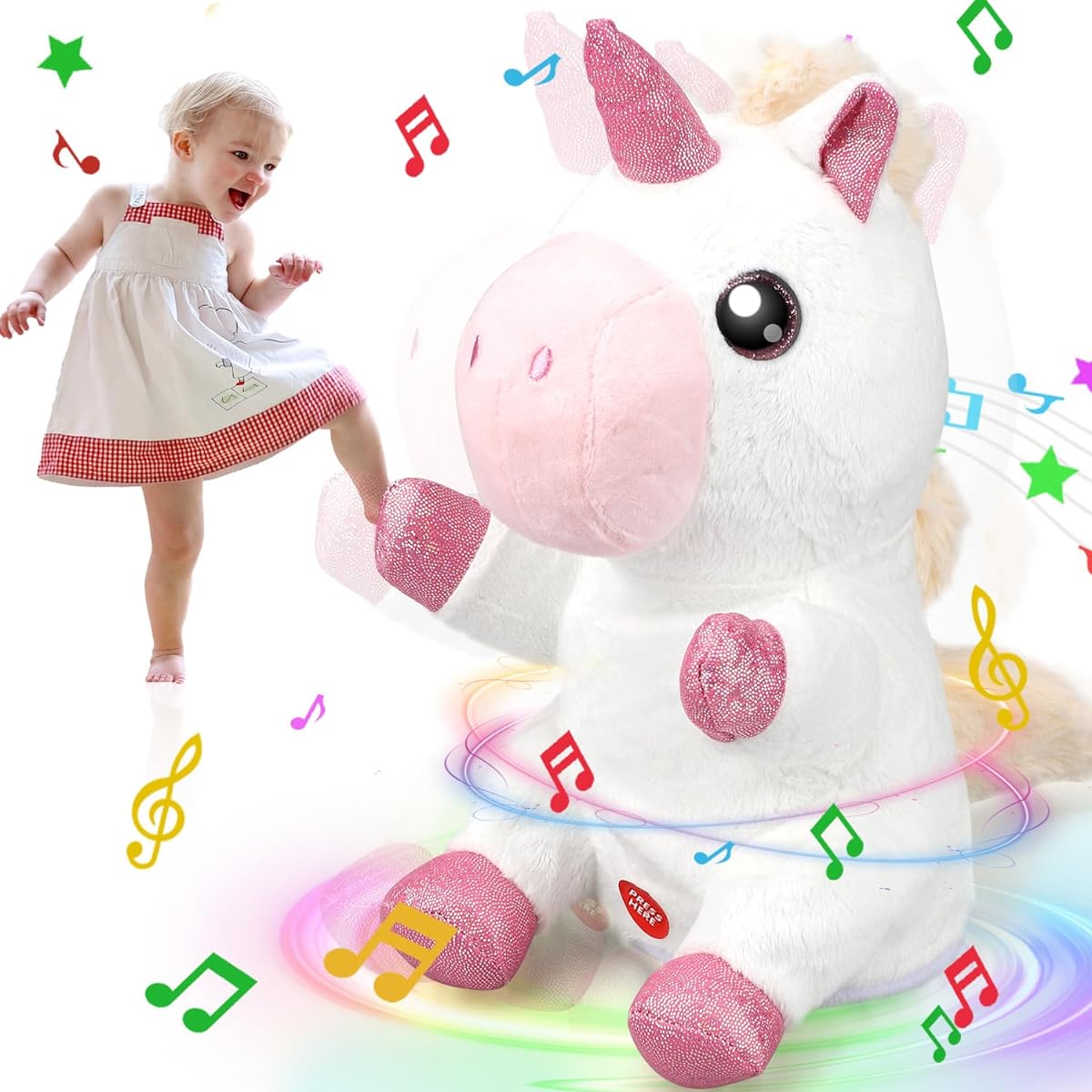 TOY Life Stuffed Animal Unicorn Toy Baby Musical Talking Toy for Babies 0-36 Months Newborn Plush Toy Dancing Singing Toy Baby Boy Girl Toddler Baby Toy 0 3 6 9 12 Months