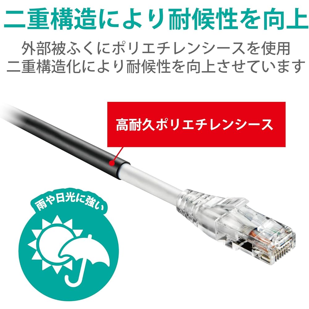 ELECOM LAN Cable CAT6A 10m Outdoor Weatherproof Compatible with CAT6A Black LD-GPAOS/BK10