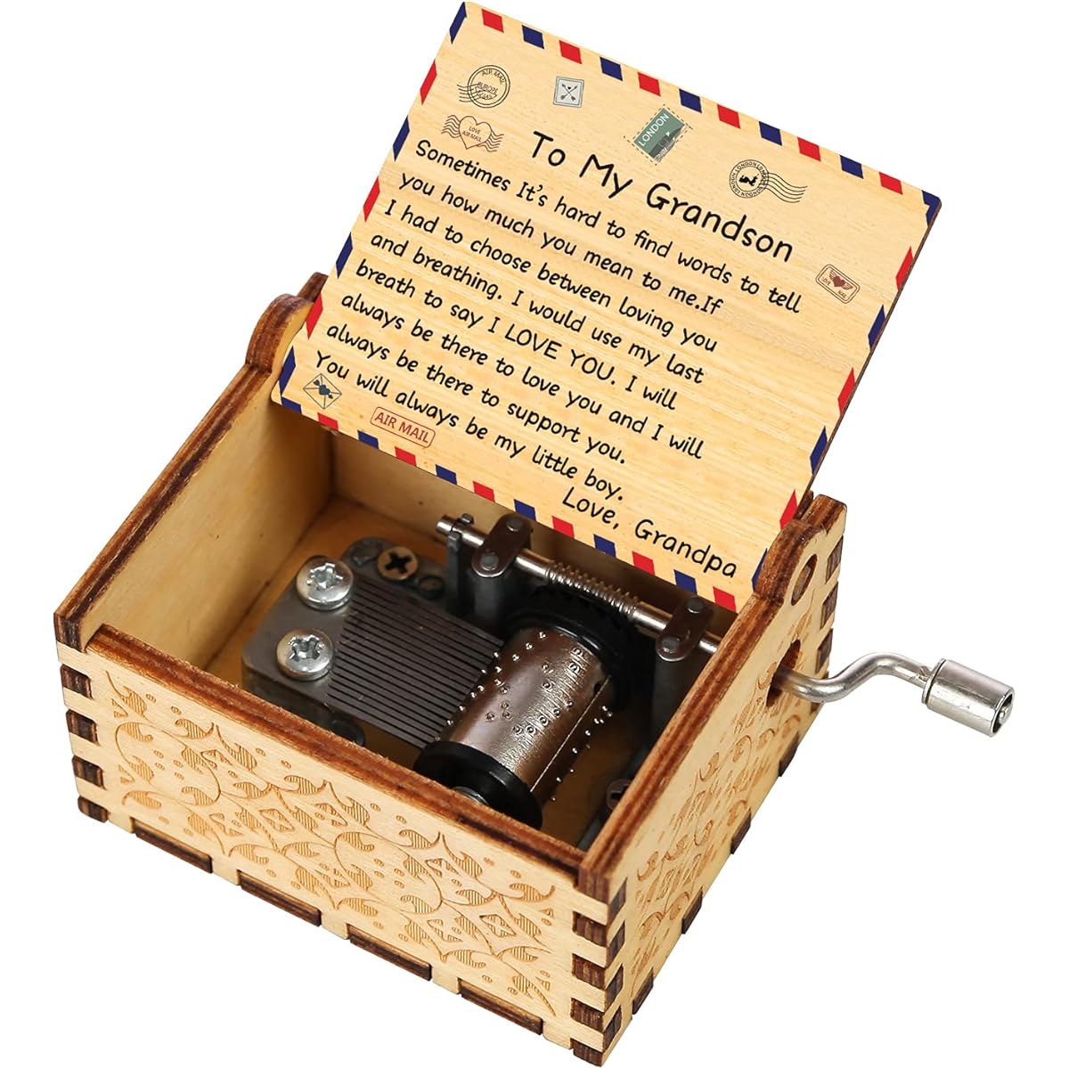Carved Colorful Wooden Music Box, Hand-Cranked Classic Wooden Sunshine Music Box Personalized Wooden Music Box for Birthday Christmas Valentine's Day (Grandpa)