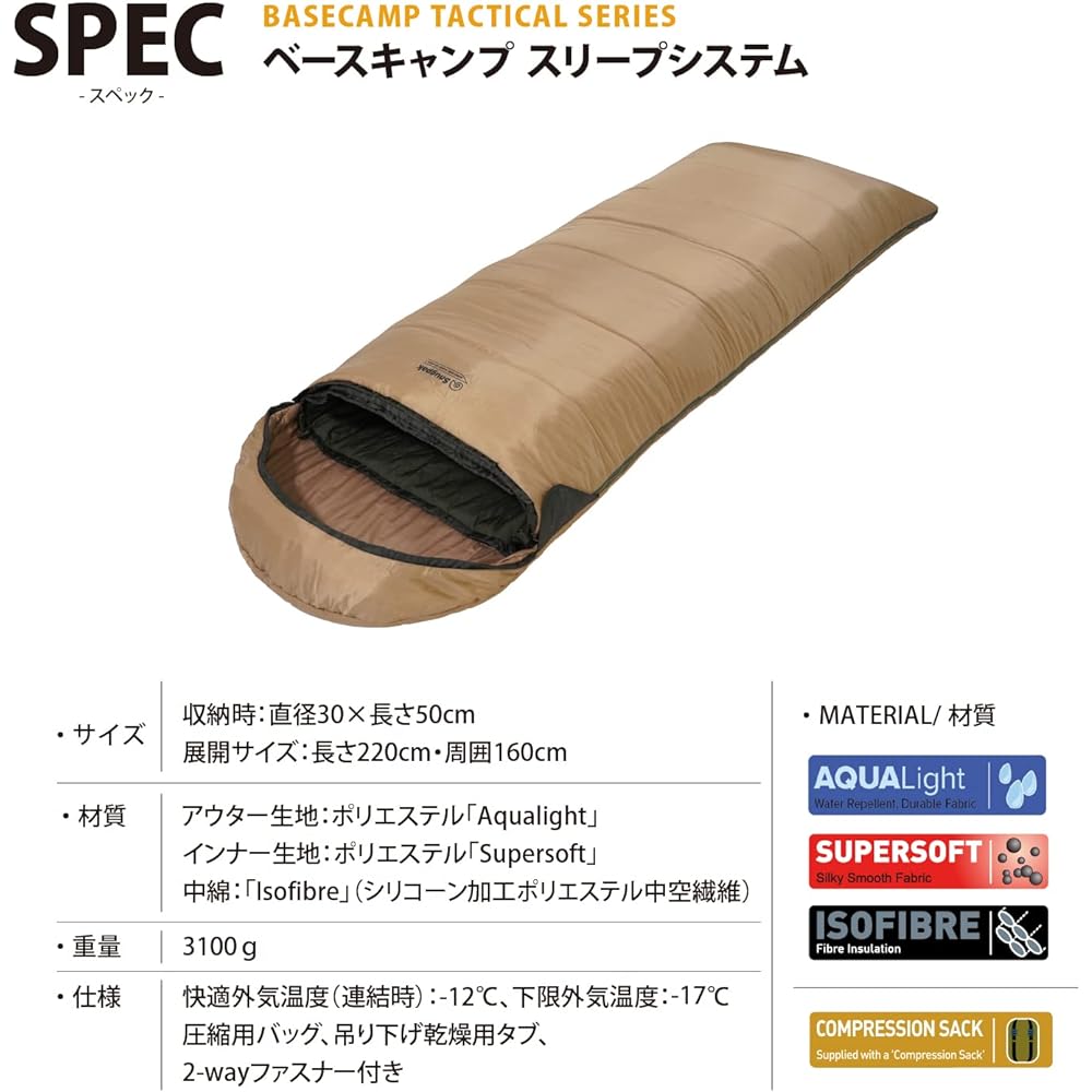 Snugpak Sleeping Bag, Sleeping Bag, Sleeping Bag, Base Camp, Sleep System, Various Colors, Suitable for All Seasons, Spring, Summer, Autumn, Winter, Layer System, 2 in 1, Washable [Comfortable Temperature: 3°C to -12°C] (Genuine Japanese Product)