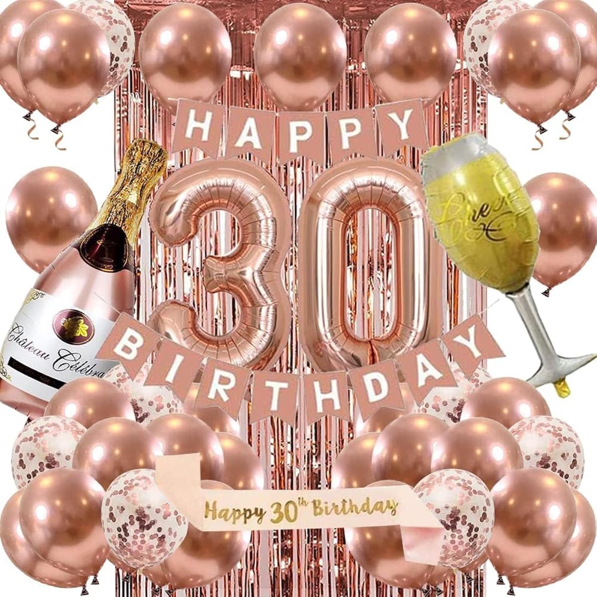 30th Birthday Decorations for Women Rose Gold 30th Birthday Party Decorations 30th Birthday Banner Kit Rose Gold Balloons for Girls Women 30th Birthday Party Supplies