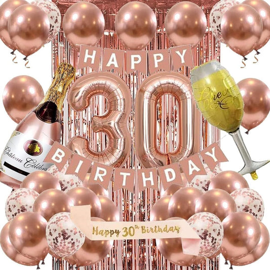 30th Birthday Decorations for Women Rose Gold 30th Birthday Party Decorations 30th Birthday Banner Kit Rose Gold Balloons for Girls Women 30th Birthday Party Supplies
