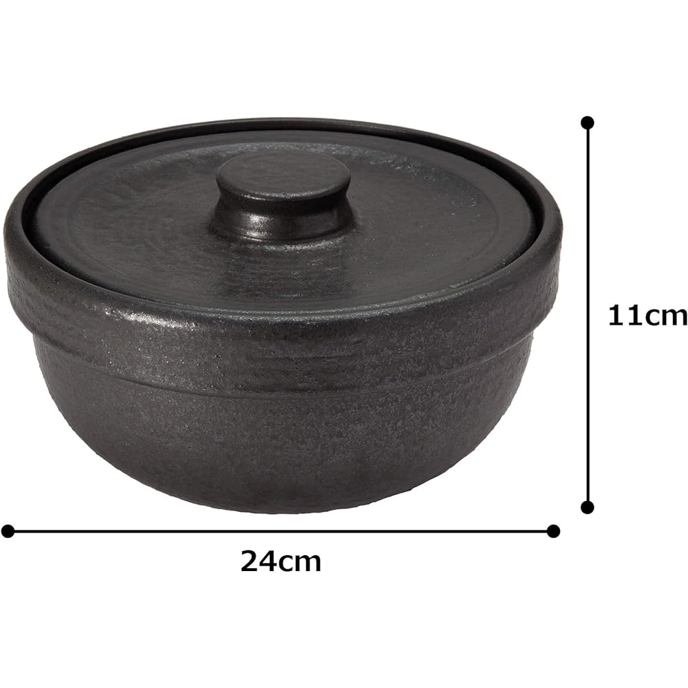 Hase Seito Haseen Otoko Anhydrous Earthenware Pot, Black Kiln, Direct Fireable, Can Be Opened, Microwave Oven Safe, Recipe, Wire Mesh Included, Iga Ware, Made in Japan NAZ-01