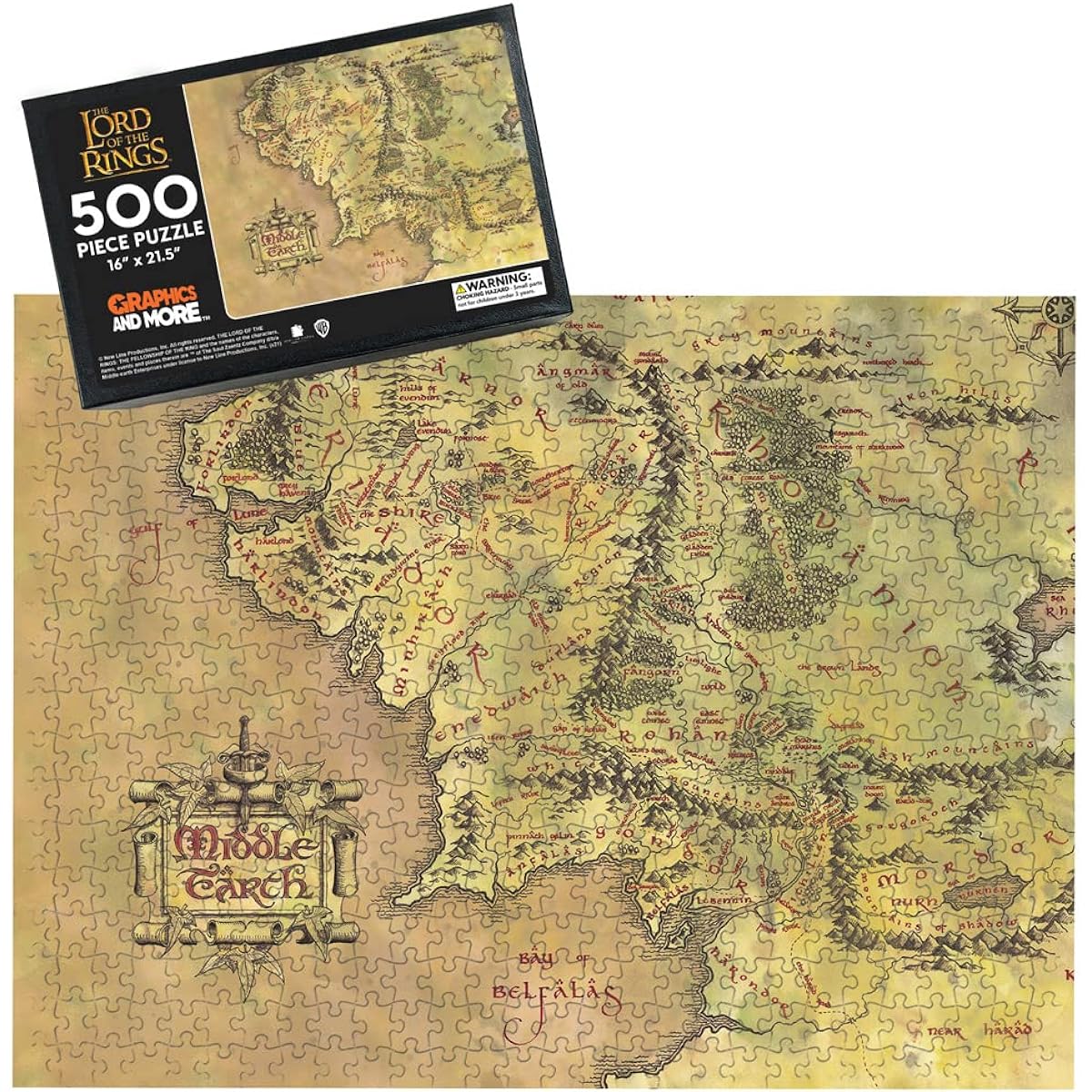 The Lord of The Rings Middle Earth Map 500 Piece Jigsaw Puzzle for Adults 16" L x 21.5" W