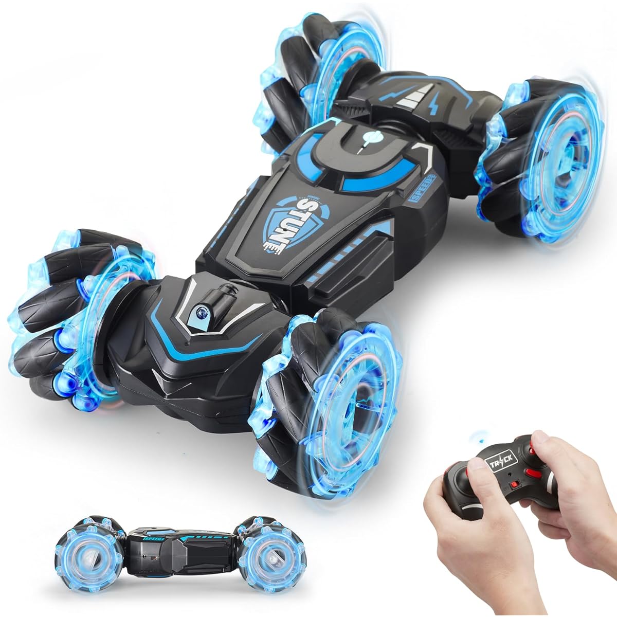 Fanfantoey Remote Control Car RC Stunt Car Best Gift for Boys/Girls Age 6-12 360 Degree Rotation 4WD Off-Road Rotating Toy Car with Light Music Surface Rotating Crawler Toy Car