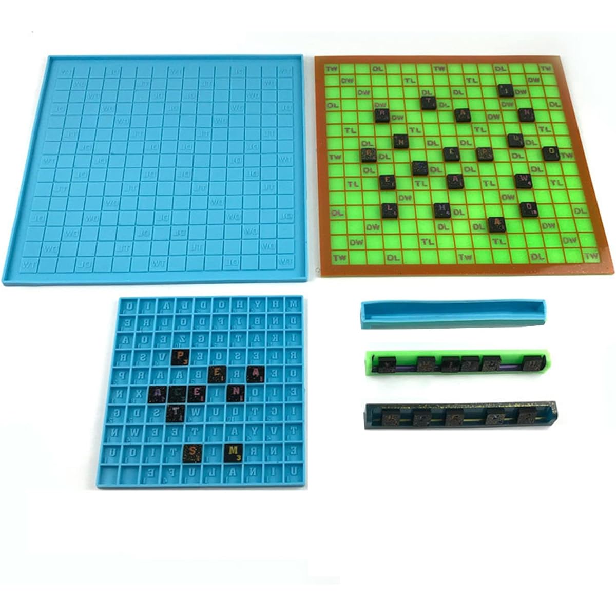 Scrabble Board Game Mold Set, 3PCS DIY Silicone Puzzle Game Mold, Resin Game Casting Mold, English Spelling Puzzle, Alphabet Letter Word Matching, Gift for Boys/Girls/Kids/Teens/Adults