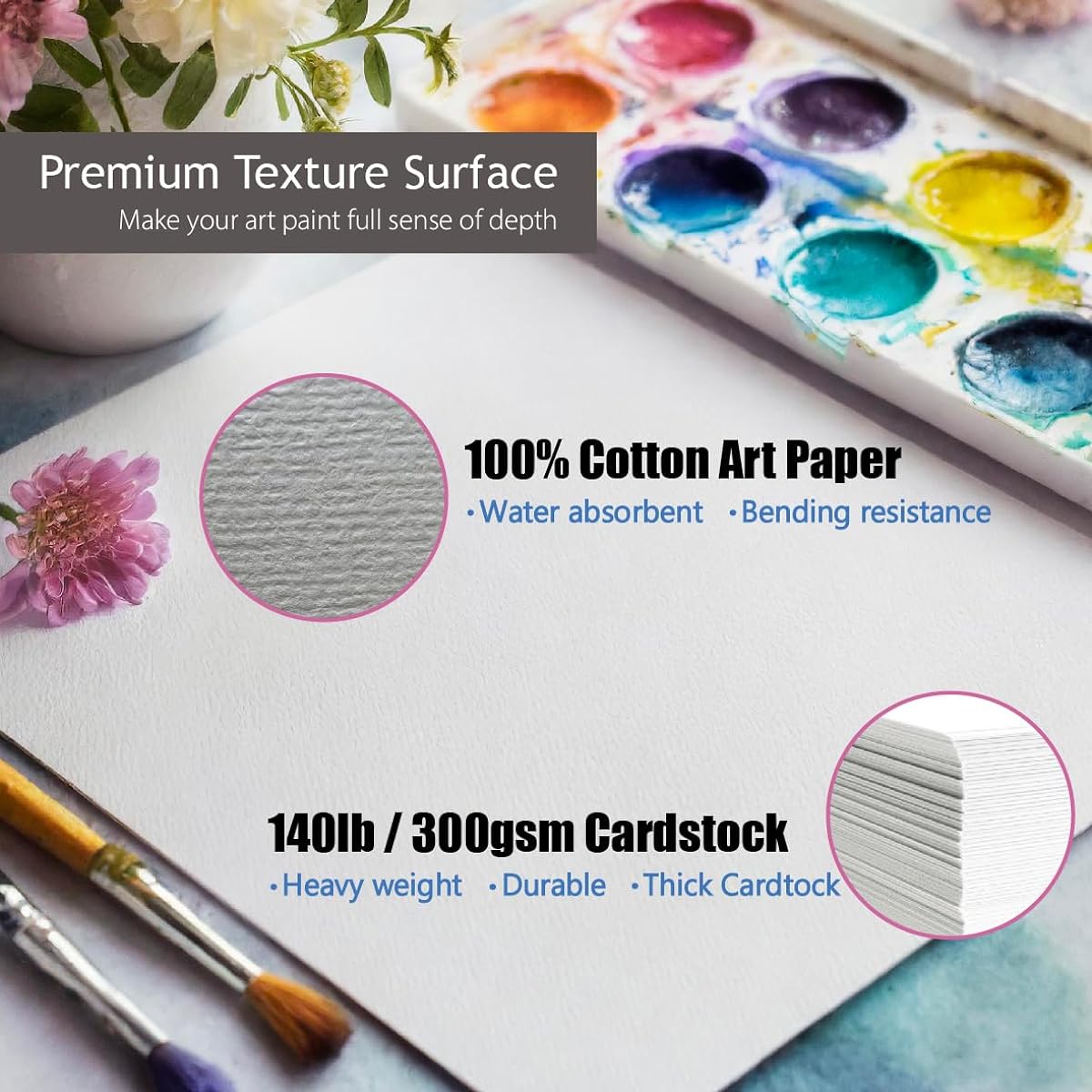 100 Blank Watercolor Cards and Envelope Set, 140lb Heavyweight 100% Cotton Watercolor Cards, 5 x 7 Inch Foldable Watercolor Cards Envelopes for Painting and Card Making, Christmas Birthday
