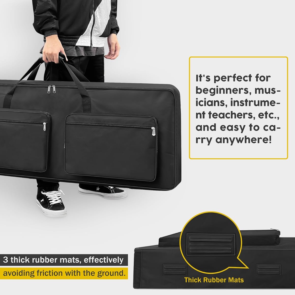 XIDIHF 88 Key Keyboard Case 53.9" x 7.1" x 14.6" Portable Padded Piano Bag Keyboard Gig Bag with Handle and Adjustable Shoulder Strap 4 Pockets for Keyboard Accessories (Black)