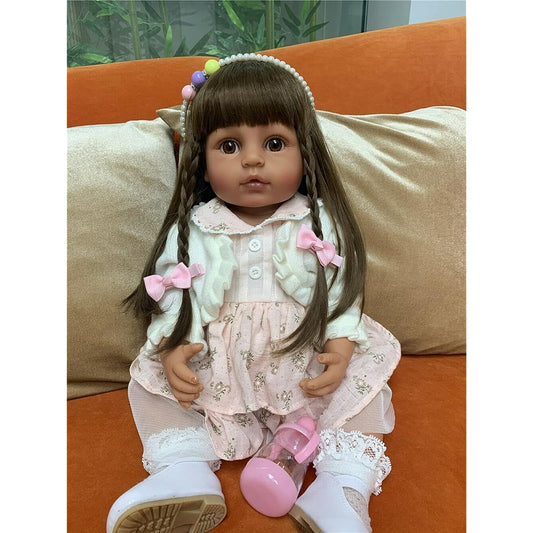 Anano Reborn Baby Doll Silicone Full Body 22 Inch Washable Toddler Girl Long Hair Beautiful Dress