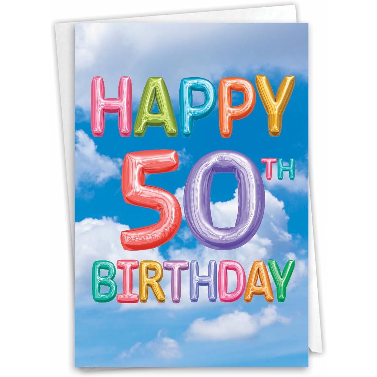 The Best Card Company - 50th Happy Birthday Card with Envelope - Congratulations on 50th (Not Layered, Sparkle or 3D) - Inflated Message Milestone 50 (Not Actual Balloon) C5651CMBG