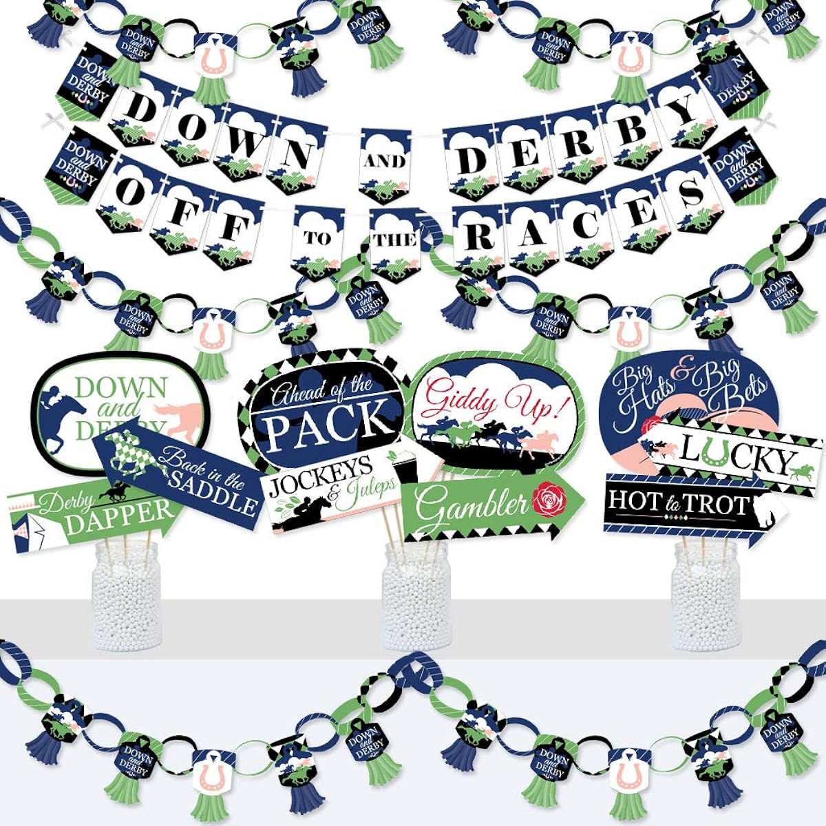 Big Dot of Happiness Kentucky Horse Derby - Banner and Photo Booth Decorations - Horse Racing Party Supplies Kit - Doterrific Bundle