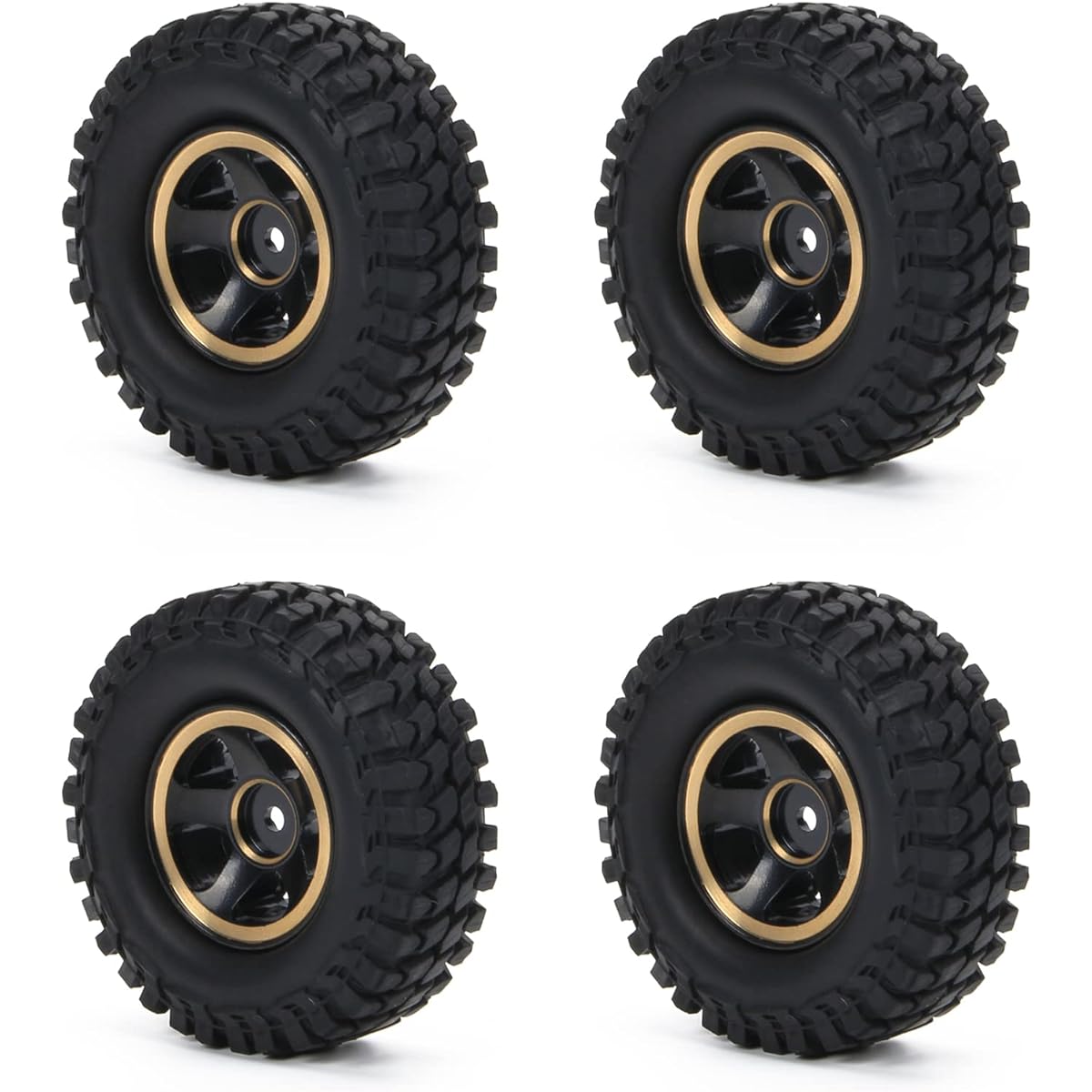 RCAWD 4X Full Brass 1" Beadlock Wheels Tires No Glue Required 62g 1/18 EAZYRC ROC Hobby 1/24 FMS FCX24 Axial SCX24 Upgrade Parts (Black)