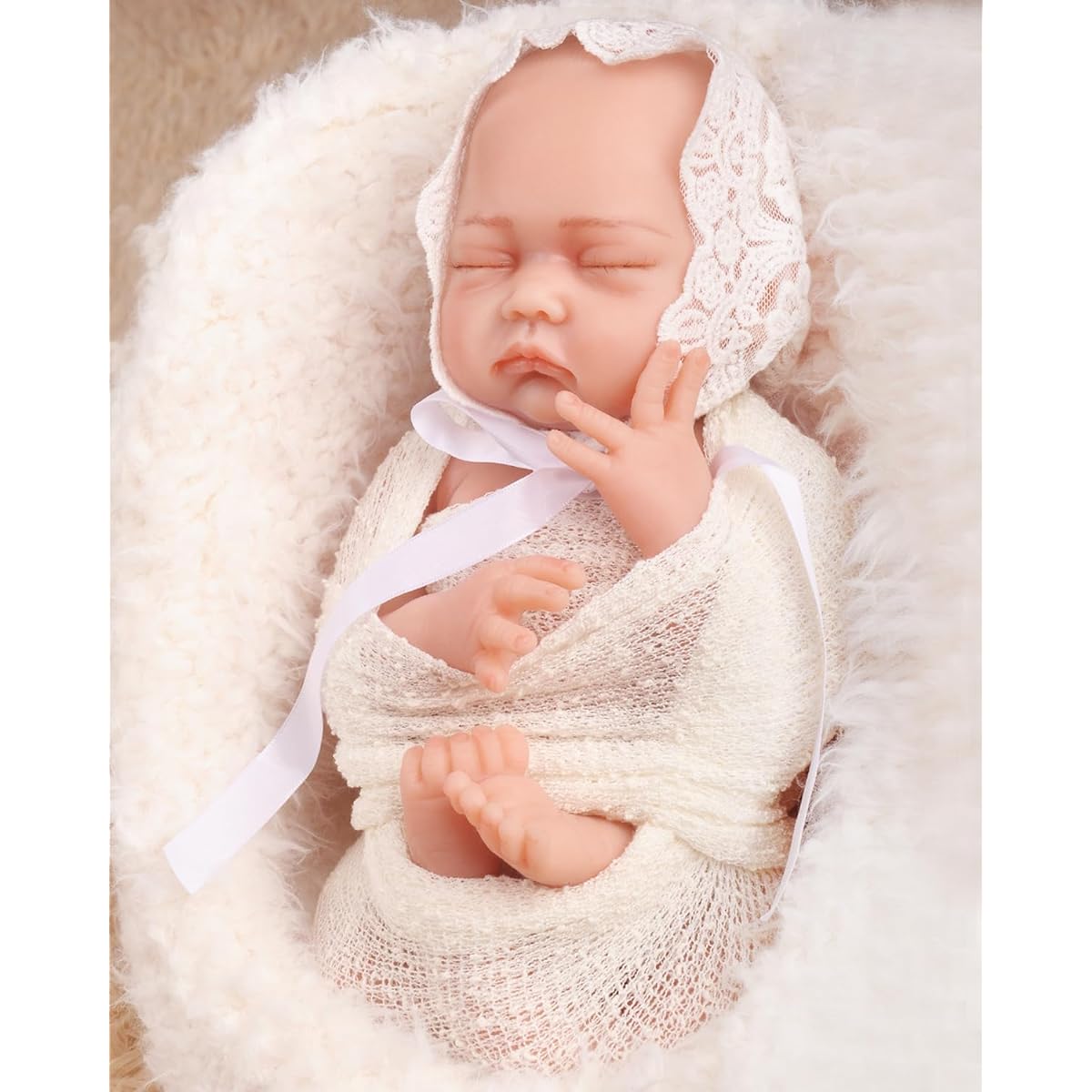 ICEVER Reborn Doll Silicone Baby Doll Realistic Baby Doll Realistic Doll Silicone Baby Doll Newborn 43CM Childcare Practice Gift Doll Therapy Girl Ivory White