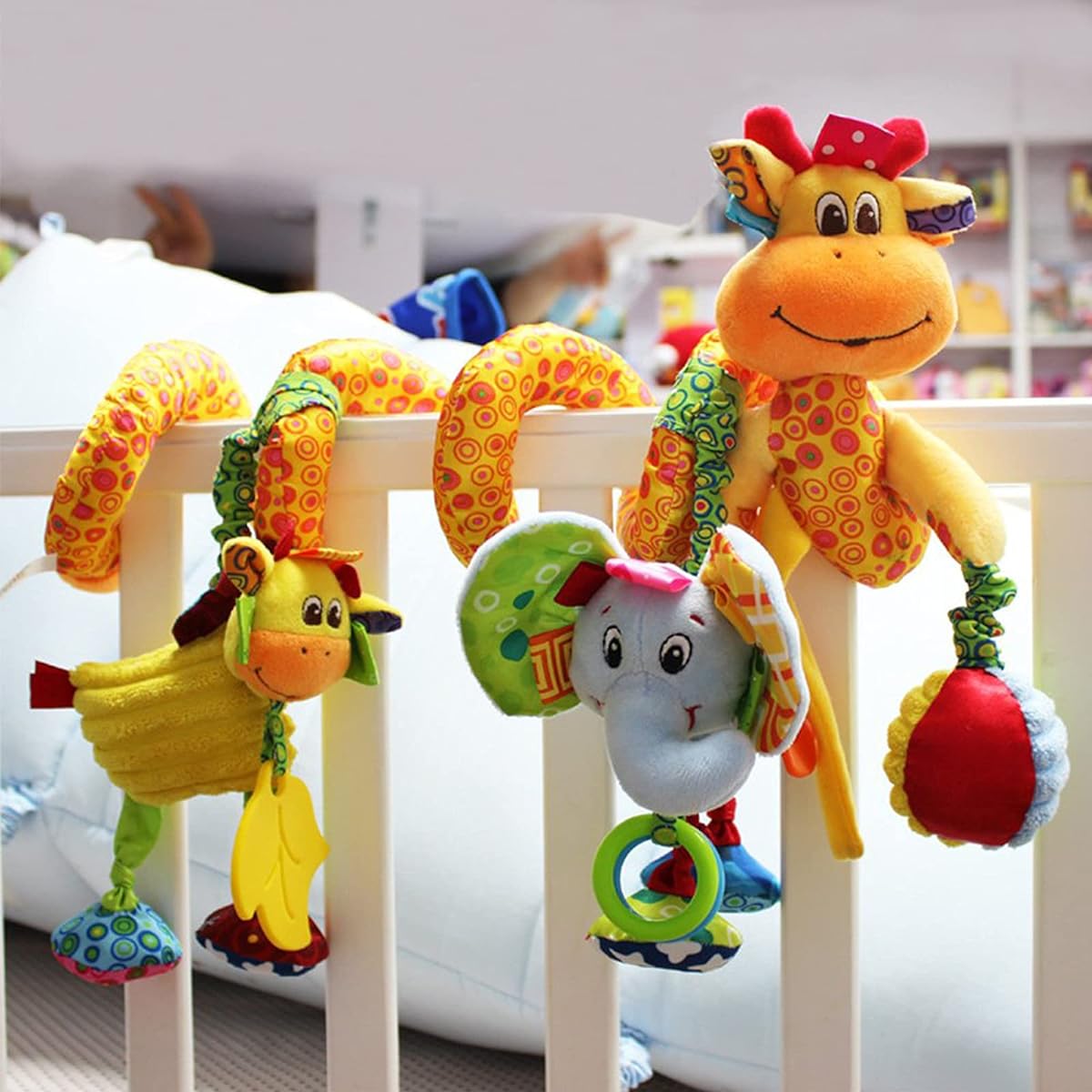 VX-star Stroller Crib Ornament Hanging Yellow Cute Little Deer Shape Design Spiral Plush Stroller Travel Activity Toy