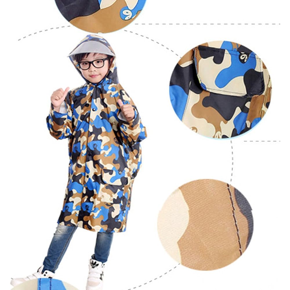 [GRACEZING] Raincoat, Poncho, Coat, Rain Wear, Rain Gear, Camouflage Pattern, Oxford Cloth, PVC Adhesive, For Children, Boys, Girls, Full Body Cover Set, Bag, Bag Position, Water Repellent, Rainy Season, Commuting to School, Walking, Fishing, Bicycle, Mo