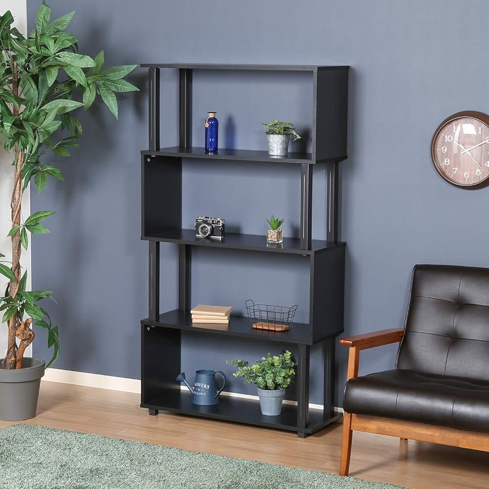 Fuji Boeki Open Rack Display Rack 4 Tiers Width 80cm Height 148.3cm Brown Black Easy Assembly Fit 99600