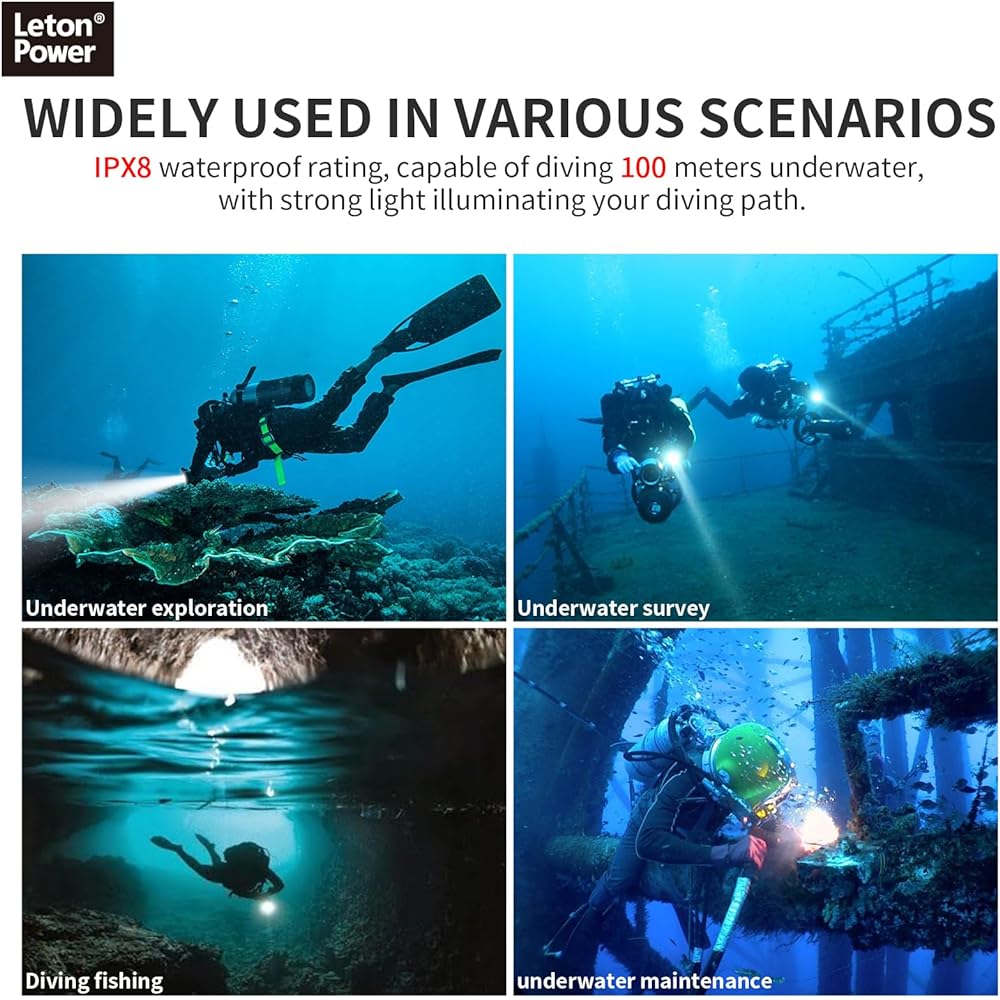 Diving Light, LetonPower 5000 Lumens Underwater Light, 100m Scuba Light, Type C Charging Diving Underwater Light, Spotlight Long Shot Diving Light