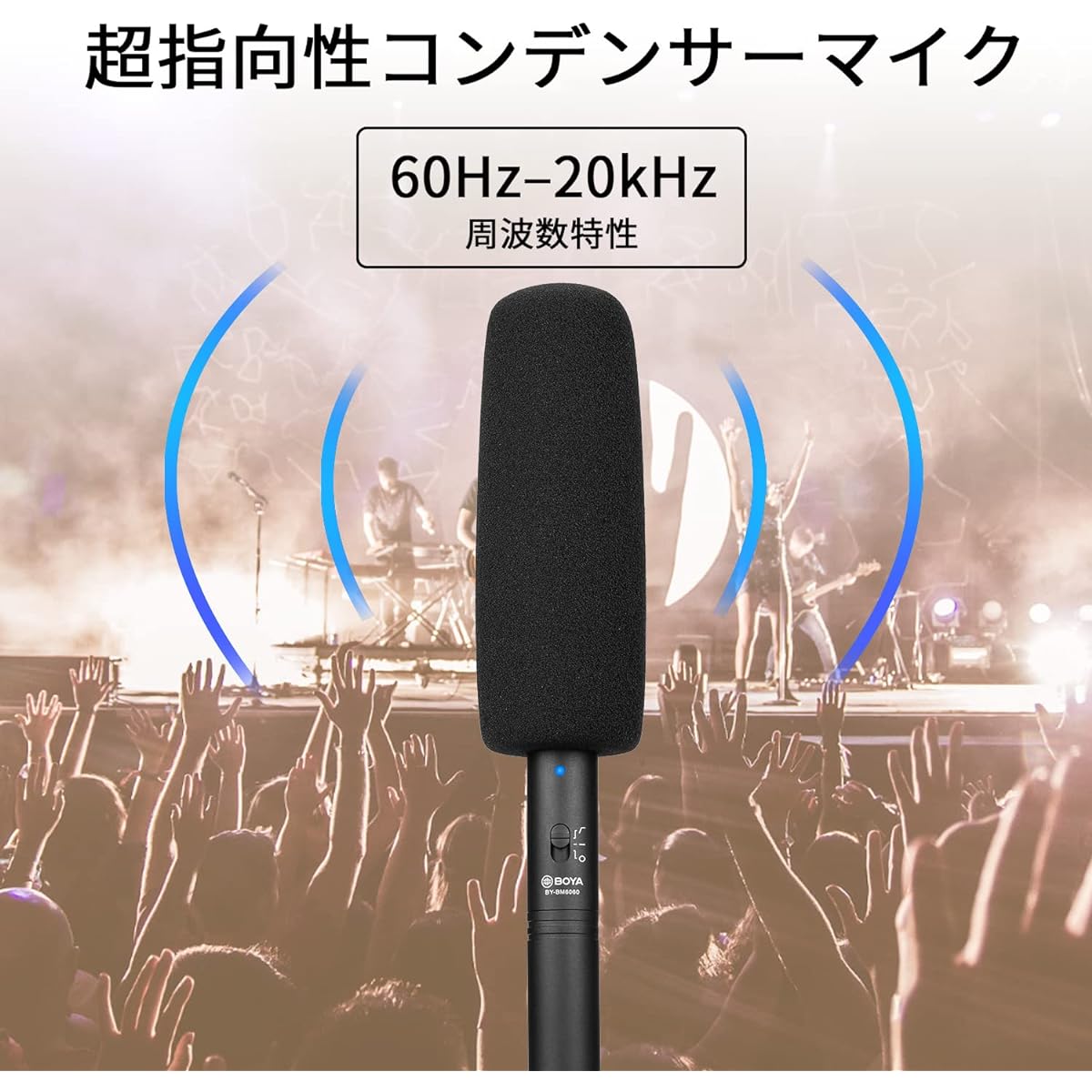 BOYA BY-BM6060 Super Unidirectional Shotgun Microphone Condenser Microphone Aluminum Alloy Construction 3-Pole XLR 24-48V Phantom Power Low Cut Mode Compatible with Microfilm/Program Shooting/Documentaries, etc.