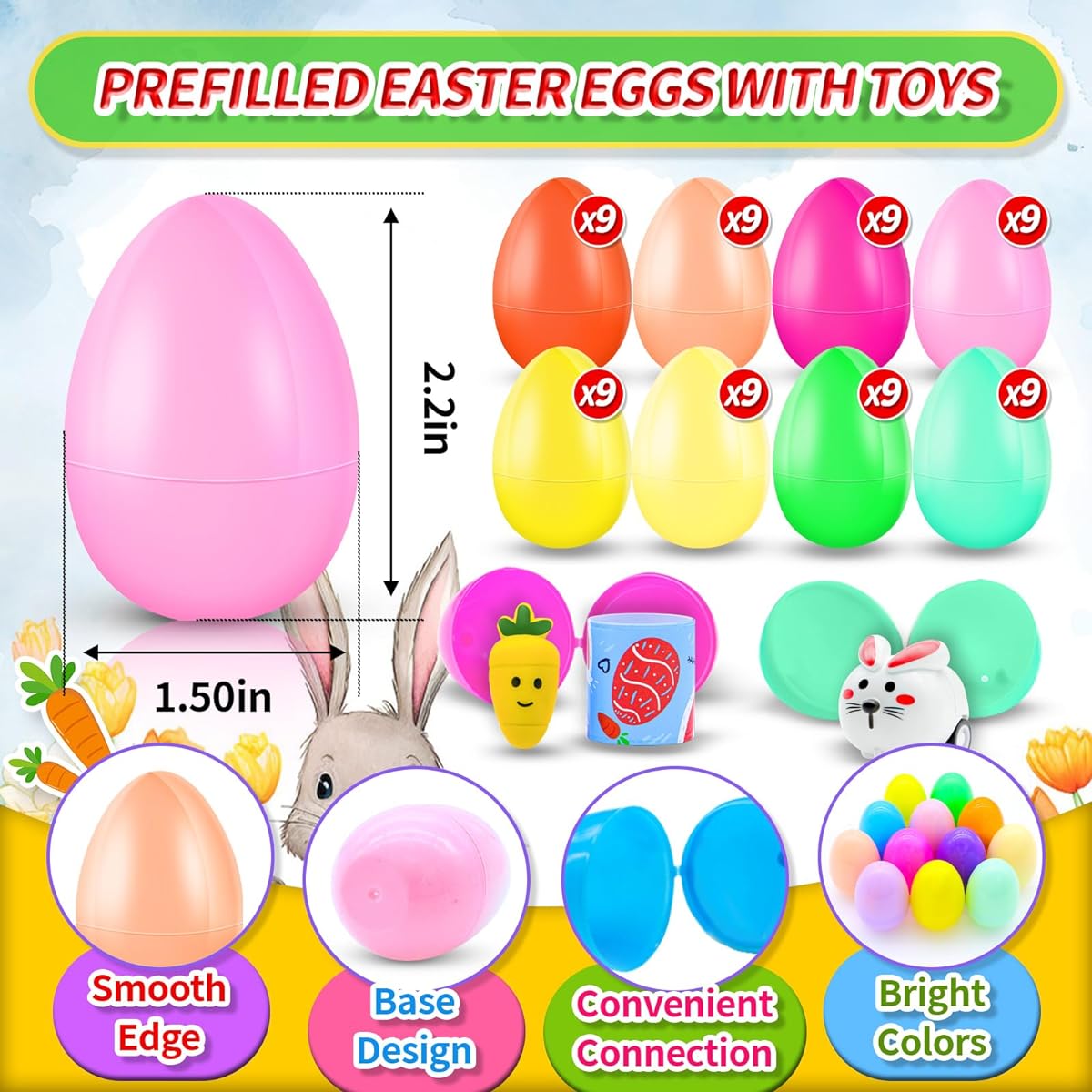 HOLILURE 72 Pack Prefilled Easter Eggs with Toys, Plastic Easter Egg Fillers, Easter Party Favors, Easter Basket Stuffers, Easter Egg Hunt, Easter Basket Fillers, Save Time, Easter Gifts