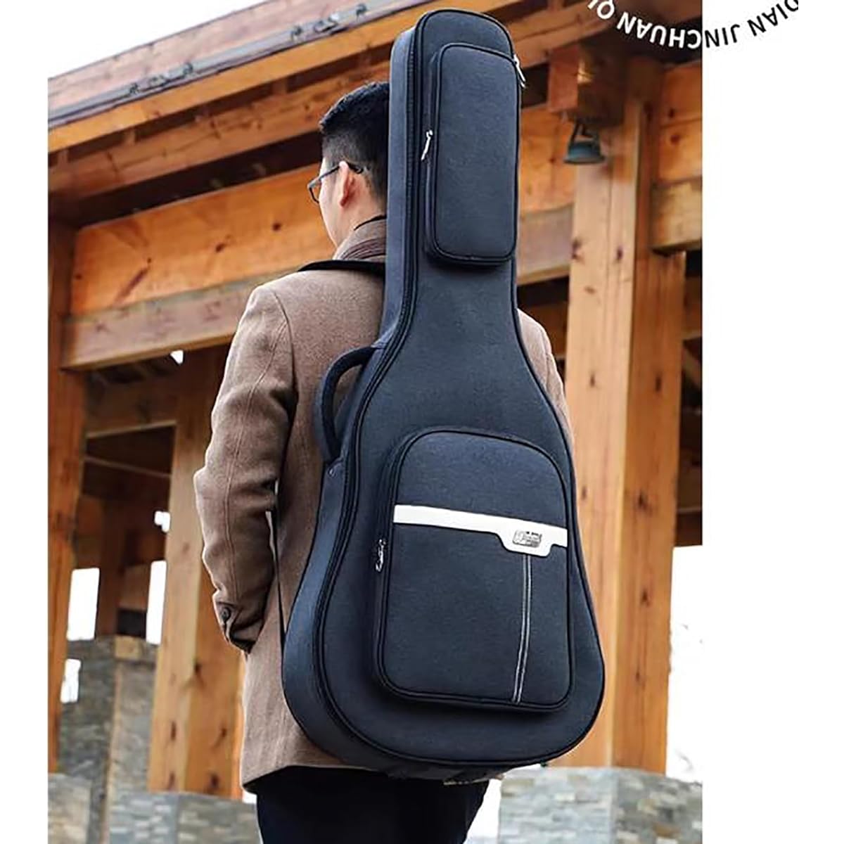 Guitar Case Lightweight Gig Bag Portable Guitar Bag Folk Thick Guitar Backpack Bag Cover Musical Instrument Bag (Color: Black, Size: 40/41inch)