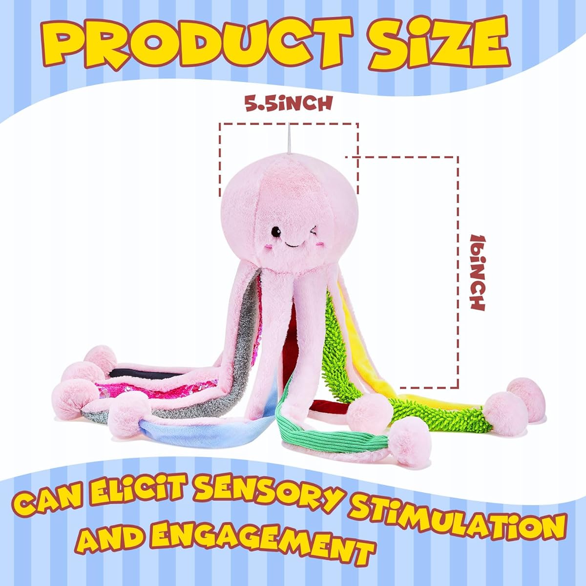 Syhood 2pcs Sensory Octopus Plush Fidget Stuffed Animals Multi-Textured Soft Autism Toy Developmental Octopus Plush Toys Special Needs and Sensory Fun Activities Birthday Christmas Gift