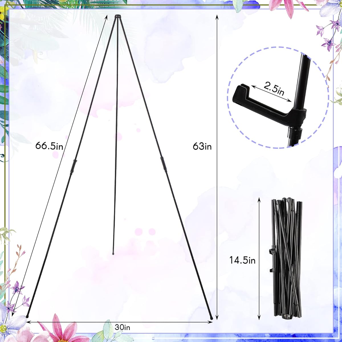 4Pcs 63 Inch Folding Easel Stand for Wedding Signs and Posters, Portable Adjustable Tripod Stand, Lightweight Metal Black Picture Stand, Easel Poster Easel Art Easel for Display Show, 5lb Load Capacity