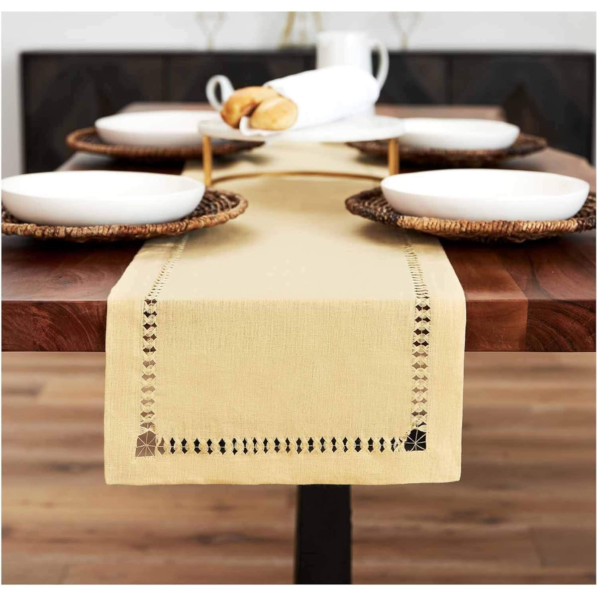 PROVIMO HOME Hemstitch Table Runner (14 x 90 inches, Beige)