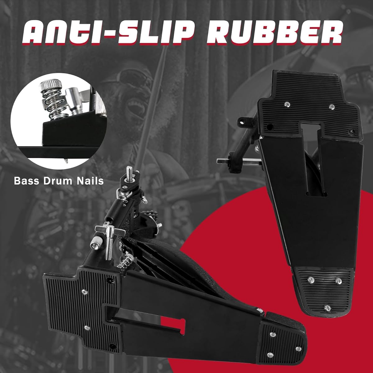 RANMING Double Bass Pedal Double Chain Drive Bass Drum Pedal Double Sided Beater Head Kick Bass Drum Pedal Anti-Slip Foot Plate Kick Pedal for Beginners/Pro Drummers