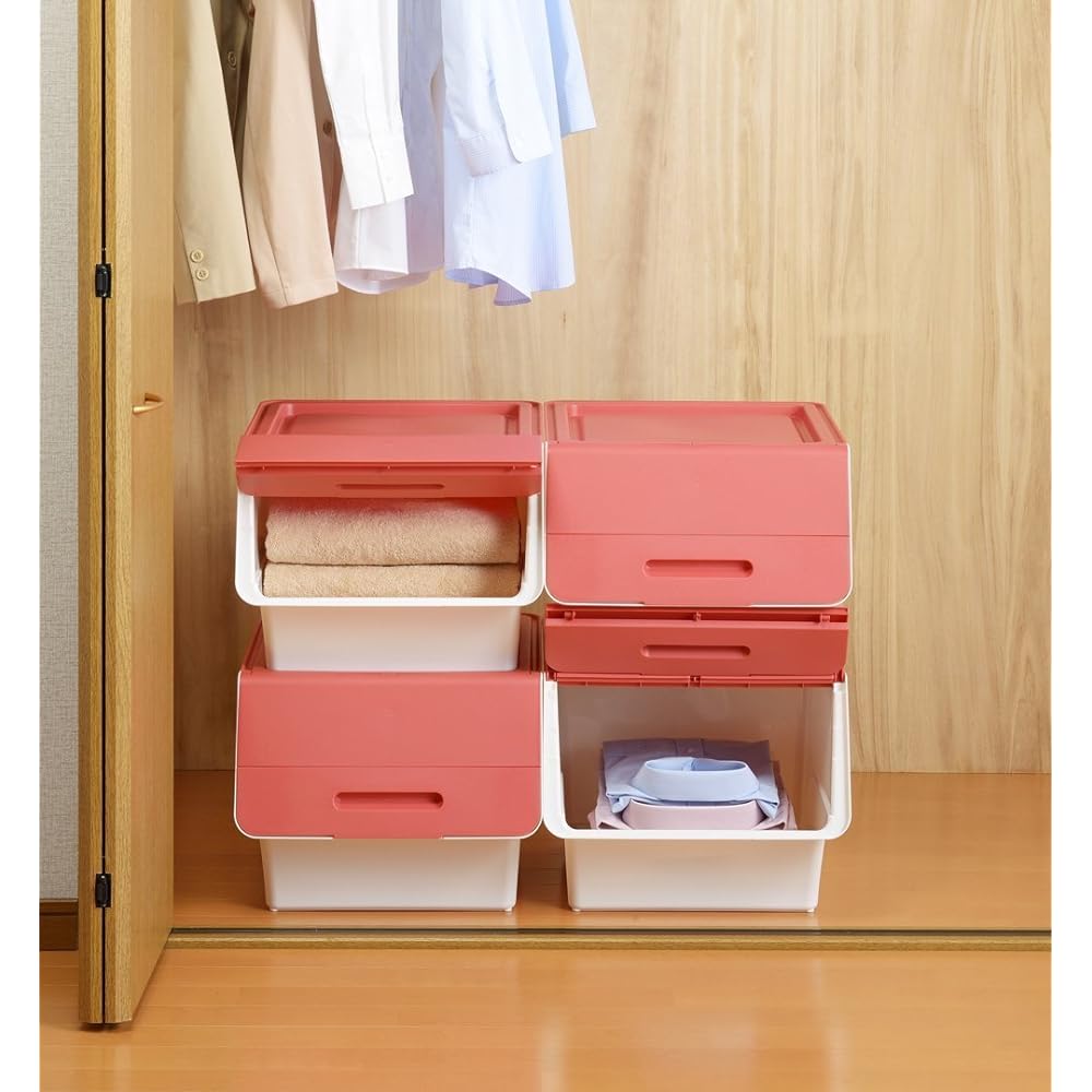 [Stacking storage box bulk purchase set] Flock 30 deep pink/white set of 8