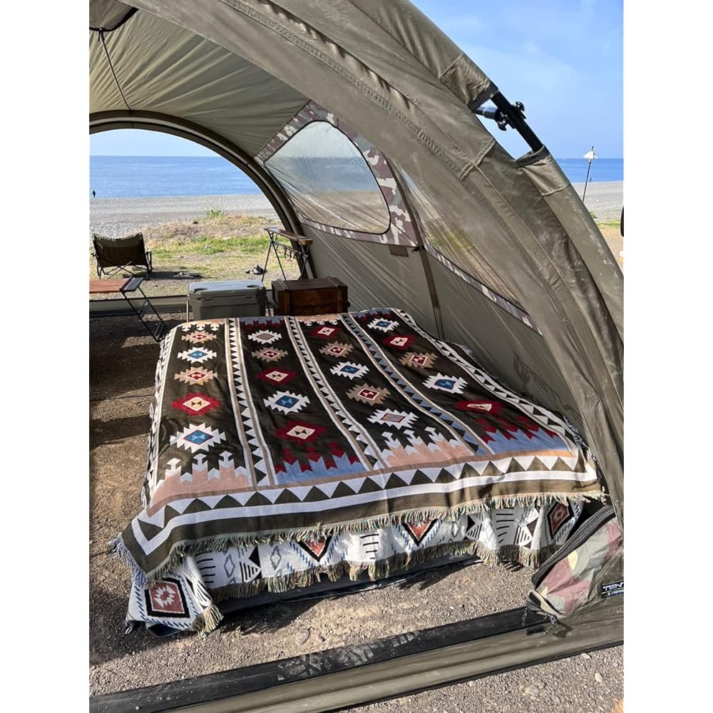 Peel Forest El Paso Blanket Rug Blanket Cover Multi Cover Native Pattern Ortec Pattern Kilim Tatami Style, Dark Green Large…