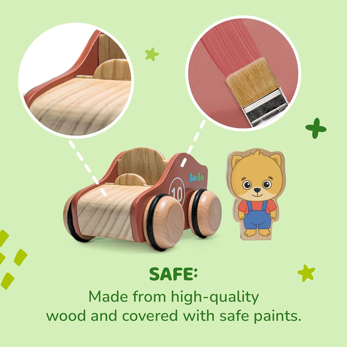 Bimi Boo Wooden Car Set for Toddlers - 2 Piece Vehicle Push Toy - Race Car for Ages 3 4 5 - Montessori Grab Toy - Ideal Baby Gift