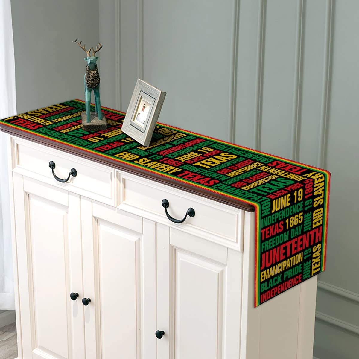 Linen Juneteenth Table Runner African American June 19th 1865 Freedom Day Festival Celebration Dinner Table Decorations for Home 13 x 72 Inch