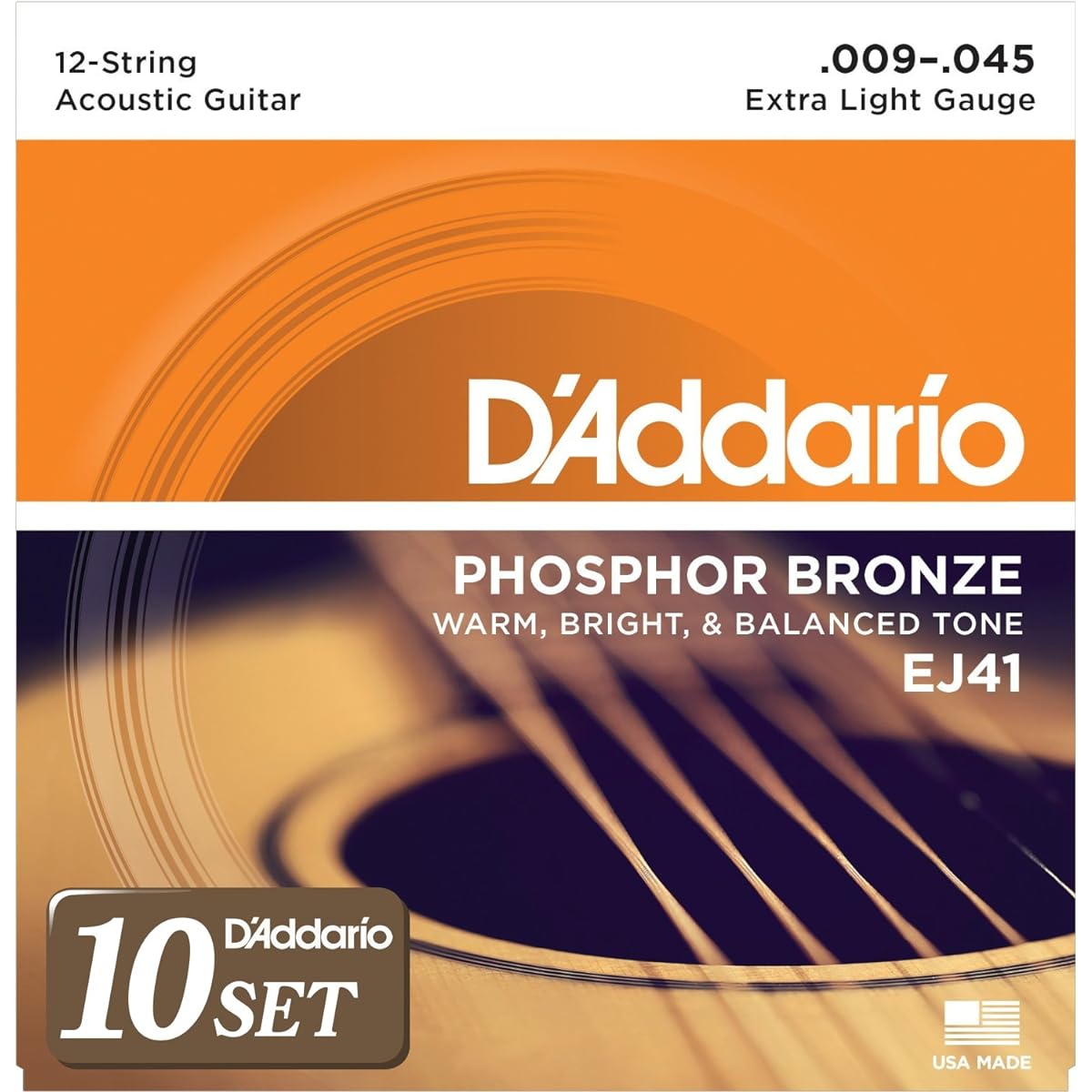 D'Addario Acoustic Guitar Strings Phosphor Bronze Extra Light 12 Strings .009-.045 EJ41 x 10 Set [Domestic Genuine Product]