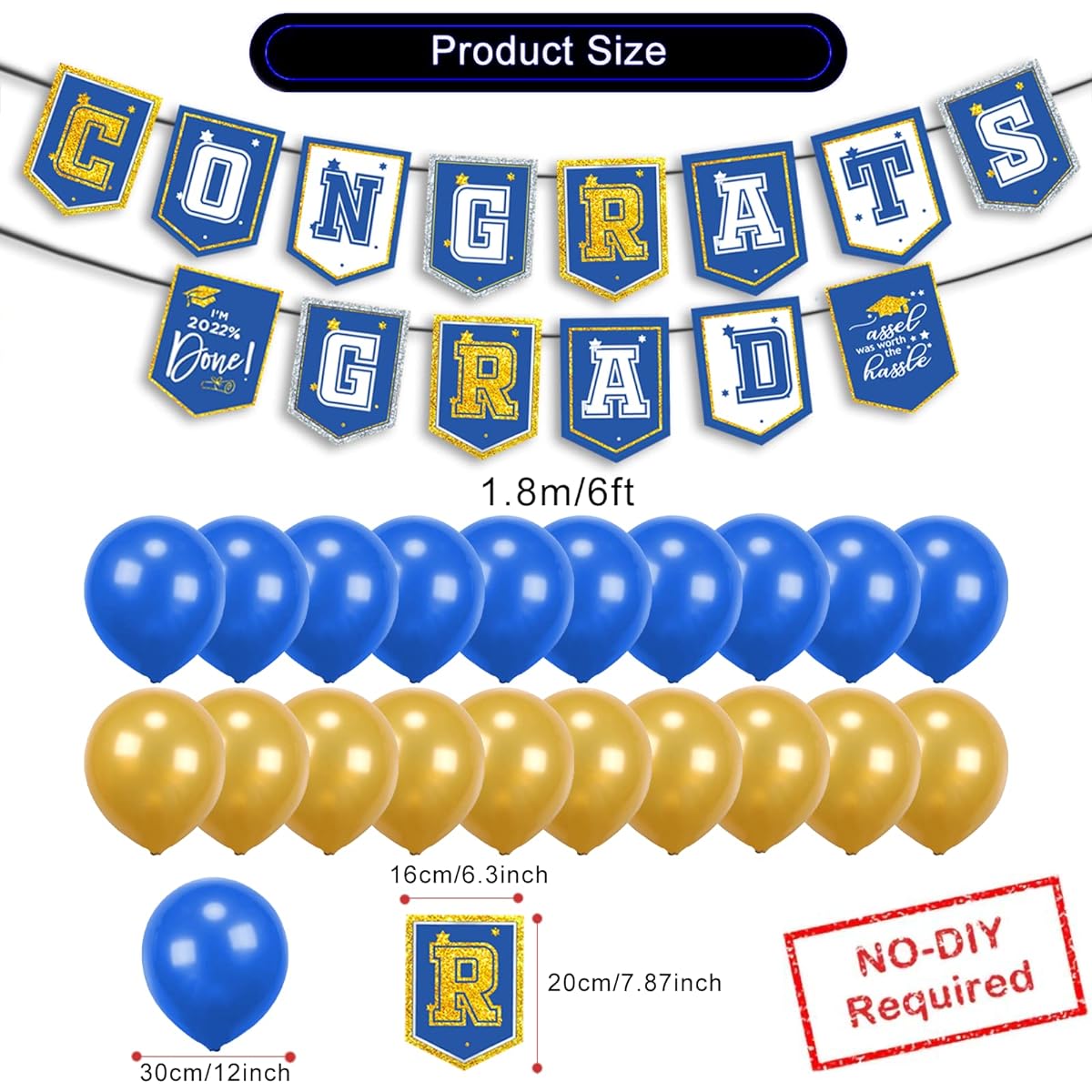 kortes Graduation Decorations Kit, Congratulations Graduation Banner Hanging Swirl, Graduation Confetti, Red and Black Balloons, Graduation Party Decorations Supplies (Blue and Gold)