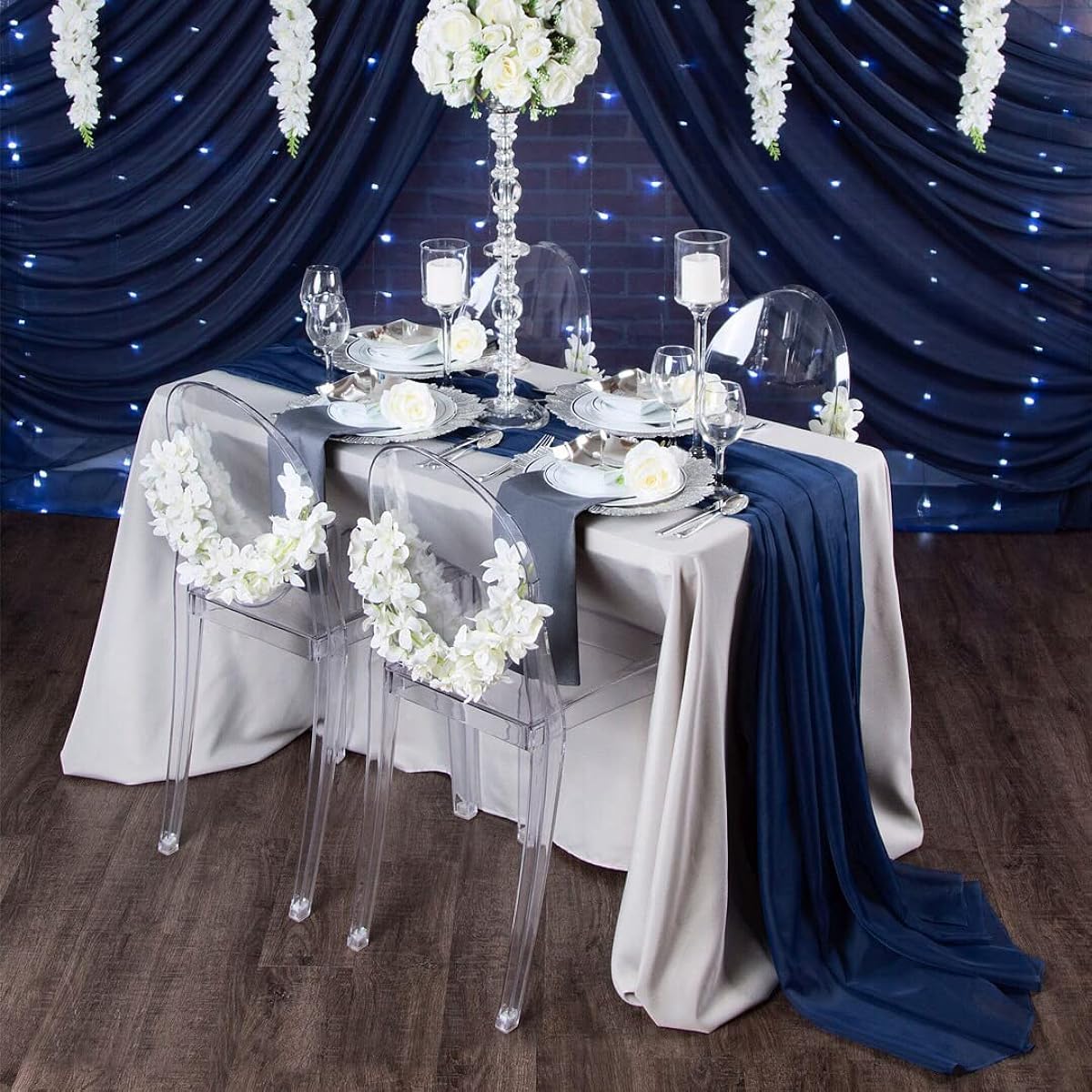 B-COOL Chiffon Table Runner 27 x 120 Inch White Comfortable Table Runner for Wedding Home Decor Dining Kitchen Table Linen 1 piece
