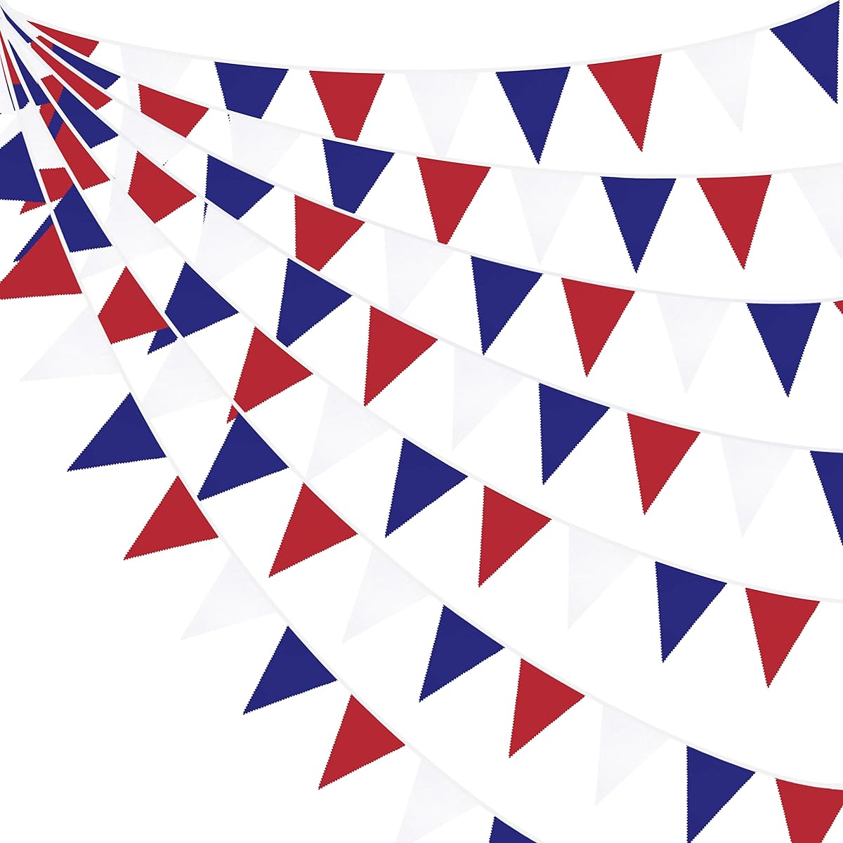 32ft Red Blue White Banner Party Decoration Fabric Pennant Triangle Flag Bunting Garland Patriotic 4th of July American Independence Labor Day National Day Graduation Union Jack Outdoor Decor