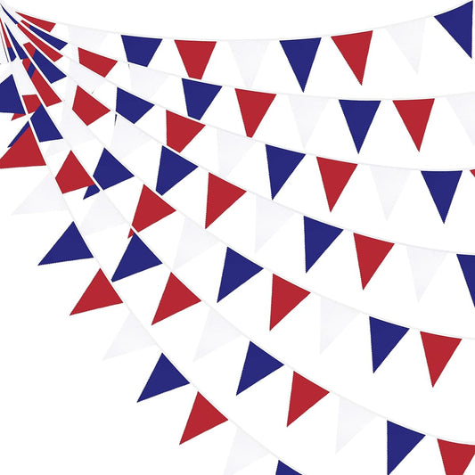 32ft Red Blue White Banner Party Decoration Fabric Pennant Triangle Flag Bunting Garland Patriotic 4th of July American Independence Labor Day National Day Graduation Union Jack Outdoor Decor