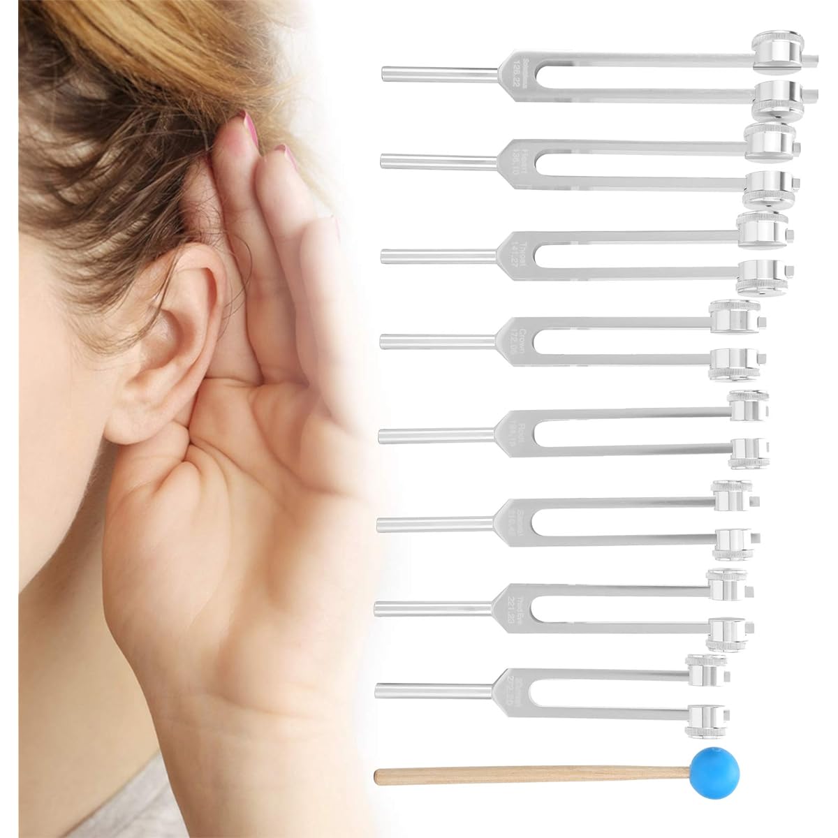 Tuning Fork Set, Tuning Fork with Hammer, Sound Therapy Instrument for Nursing Health Care Relaxation Healing
