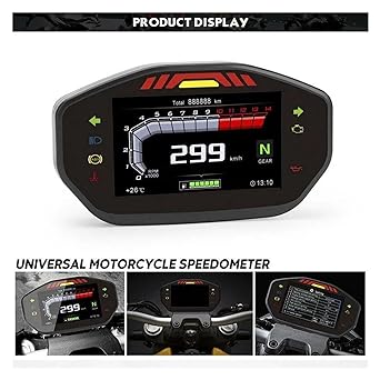 LED Indicator Odometer Fits 2 4 Cylinder Car Truck Boat Digital Motorcycle Speedometer 0-299km/h Rev Counter Odometer 14000RPM 6 Gears 24H Clock (Color : Gauge and Sensor)