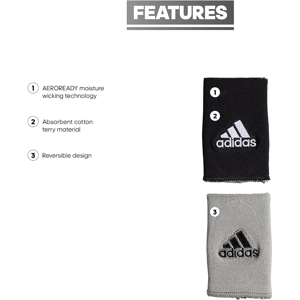 adidas Large Wristband 2 Pieces Black x Gray 5133926