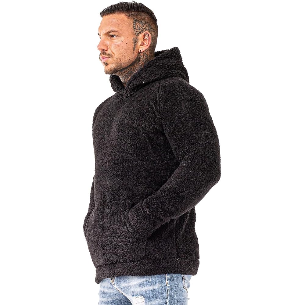 [GINGTTO] Boa Parka Men's Fleece Pullover Fluffy Casual Winter Outerwear Hooded Long Sleeve