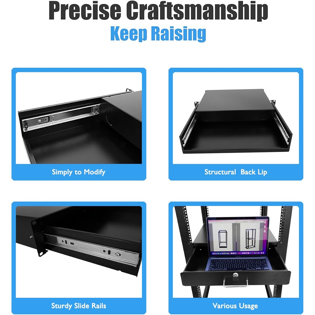 RAISING ELECTRONICS Rack Mount DJ 19 Inch Rack Case Equipped with Deep Drawer 2U 2 Space Lockable