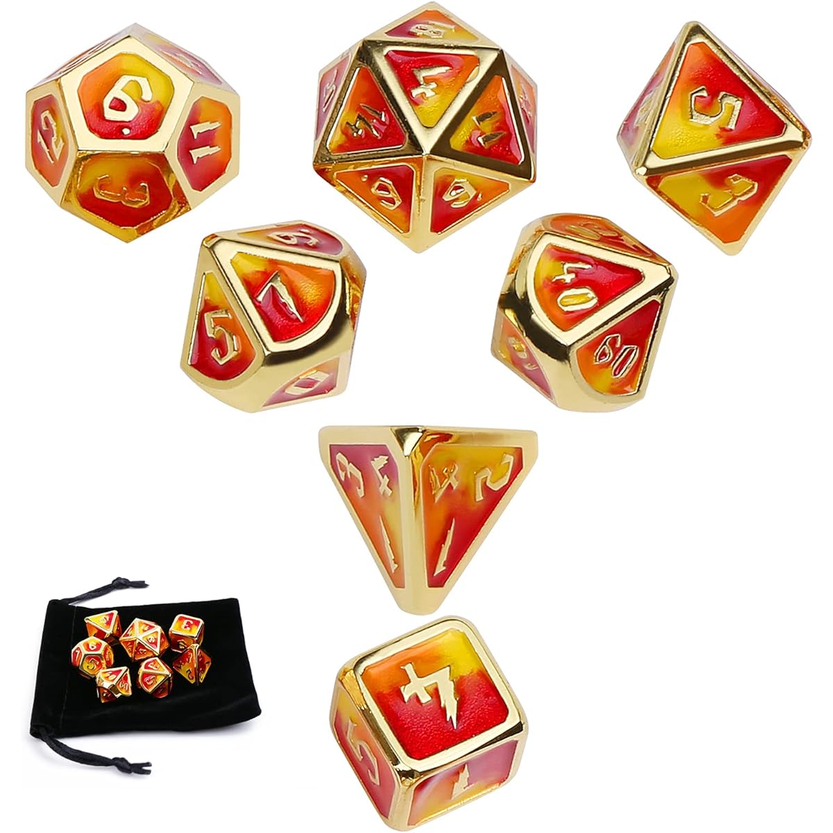 Metal Dice Set Polyhedral DND Role Playing Game Dice Set with Storage Bag for RPG Dungeons & Dragons D&D Math Education Tabletop Games (Fire Standard Size)