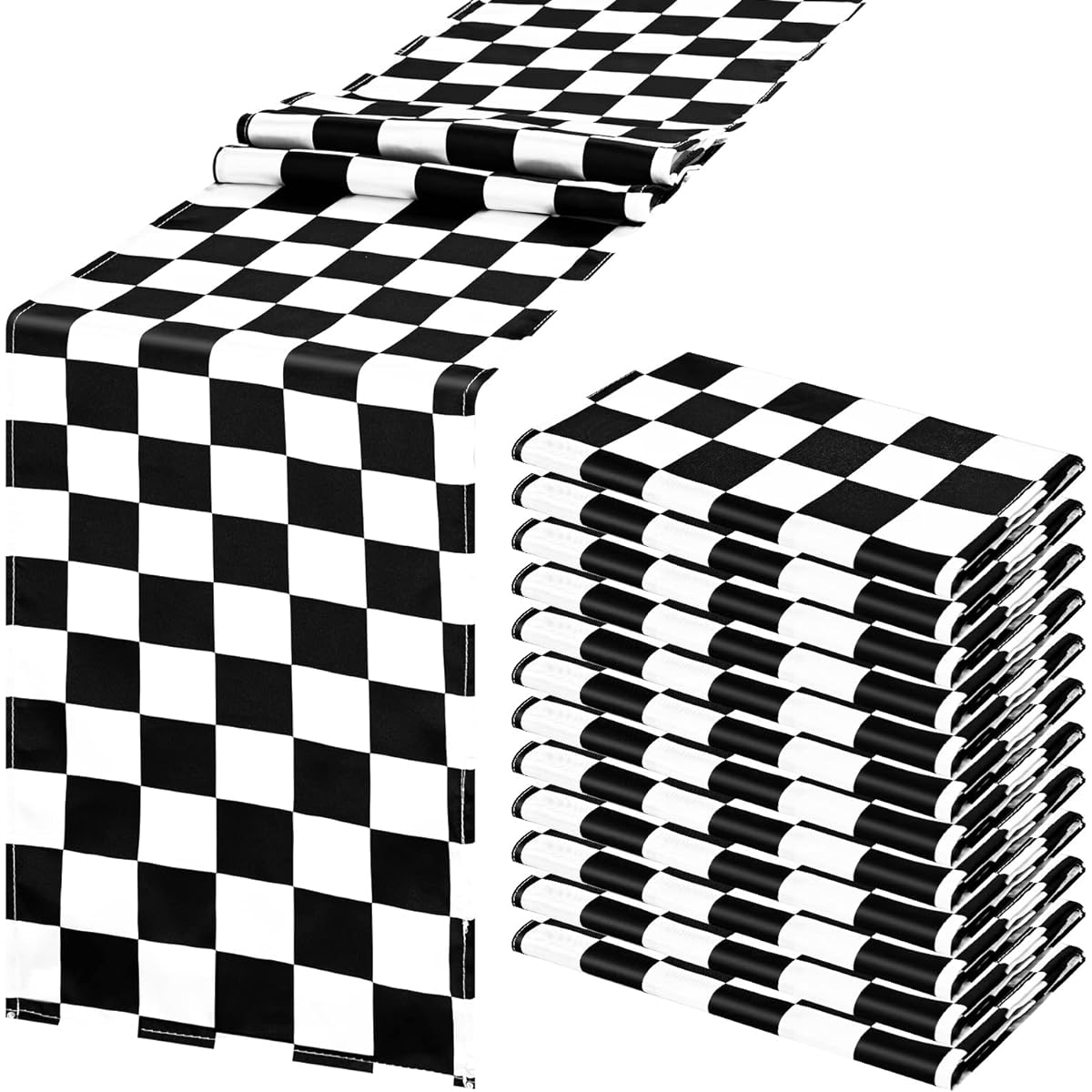 Checkered Table Runner Black and White Checkerboard Racing Flag Road Theme Polyester Table Runners for 2 Early Birthday Wedding Party Decorations Table Decorations 12x72 Inch 12 Pack