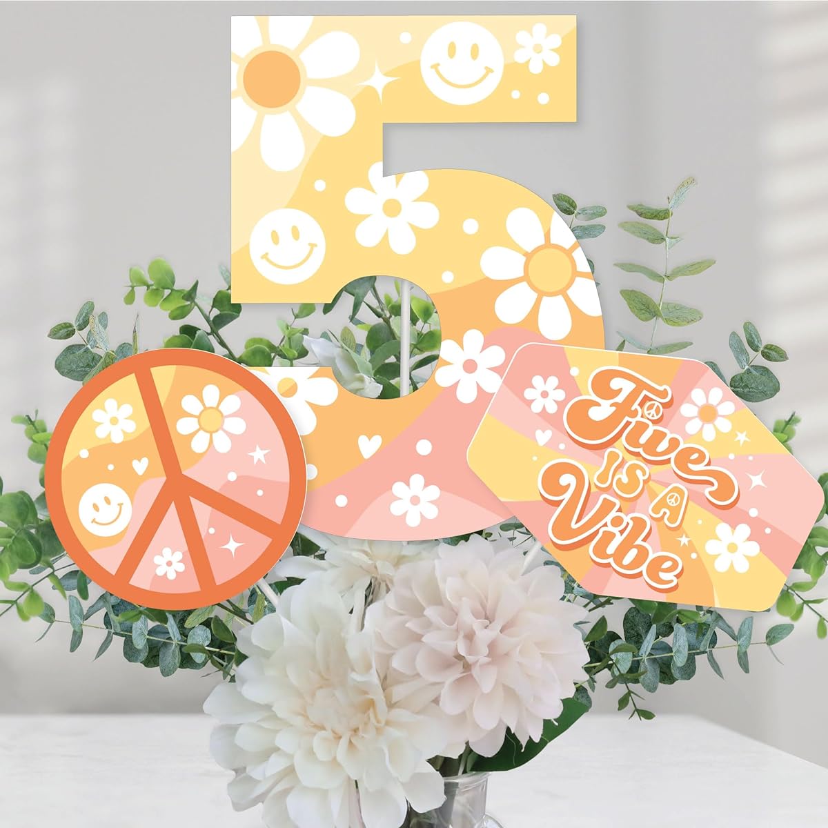 Big Dot of Happiness Five is a Vibe Boho Hippie 5th Birthday Party Centerpiece Sticks Table Toppers Set of 15