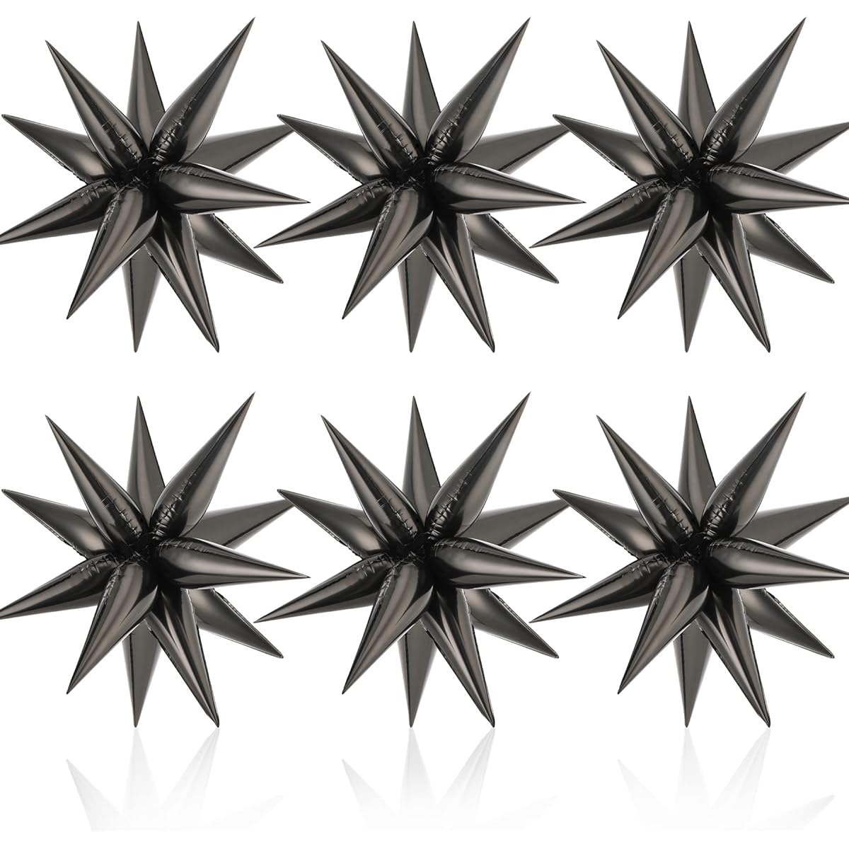 NOVWANG Exploding Star Foil Balloons, 75pcs 12 Point Silver Starburst Cone Mylar Balloons Party Supplies for Christmas Birthday Wedding Baby Shower Photo Booth (Black)