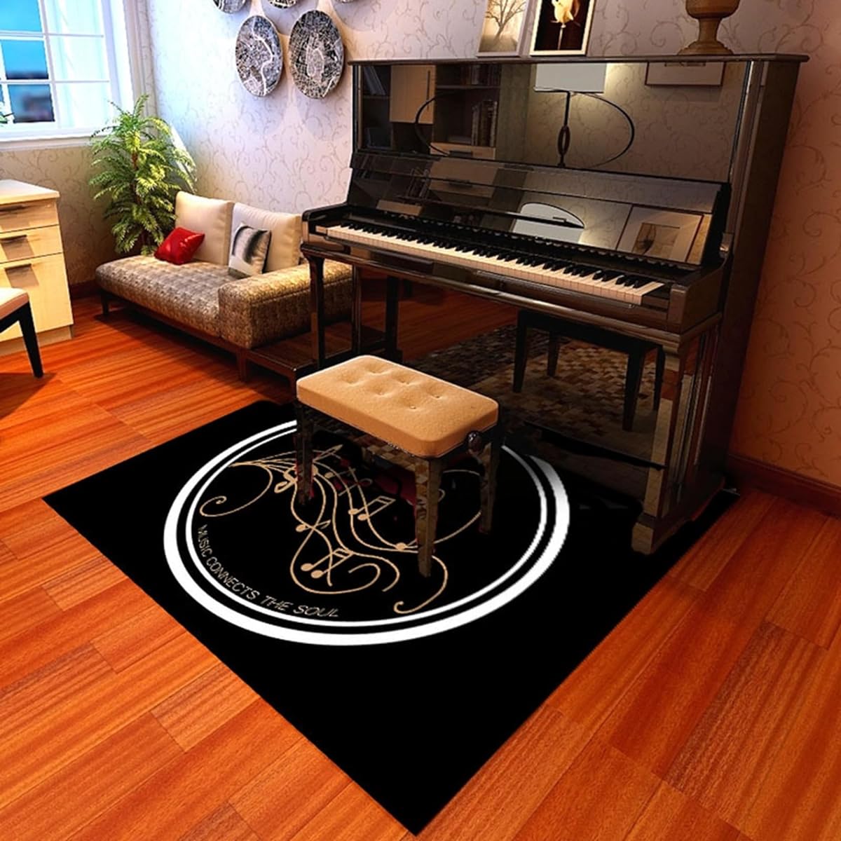 Piano Soundproof Carpet Rectangular Piano Key Pattern Square Piano Mat Rug Soundproof Carpet Short Pile Digital Piano 7mm Thick Easy to Clean Non-Slip Protects Floor from Scratches Soundproofing Anti-Vibration 180X160cm Percussion Gift Chair