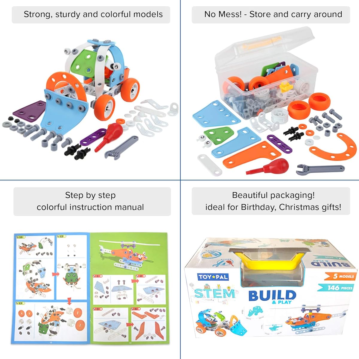 STEM Learning Toys 132 Pcs Construction Engineering Educational Building Toys for 7 8 9 Year Old Boys & Girls 5-in-1 Creative Aeroplane Car Build & Play Best Gift Toy for Kids Ages 7 - 12 Years